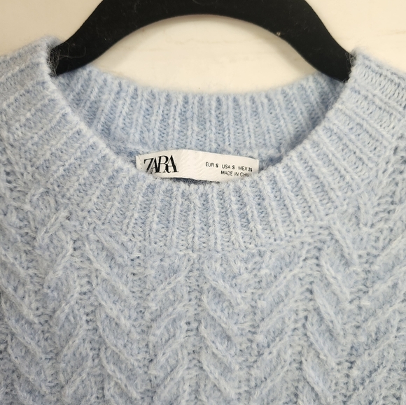 Zara Cable Knit Sweater Vest Preppy Cozy Wool Alpaca Blend Light Blue Small - Picture 7 of 13